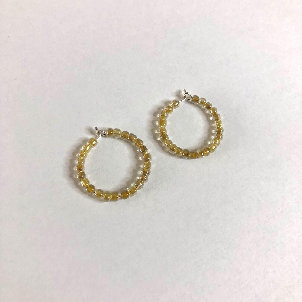 Champagne yellow gold beaded handmade silver hoop earrings 20mm